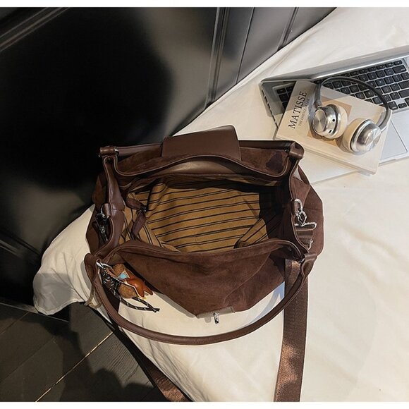 Chocolate Brown & Mocha PU Leather Trim Shoulder Bag! - Picture 3 of 6